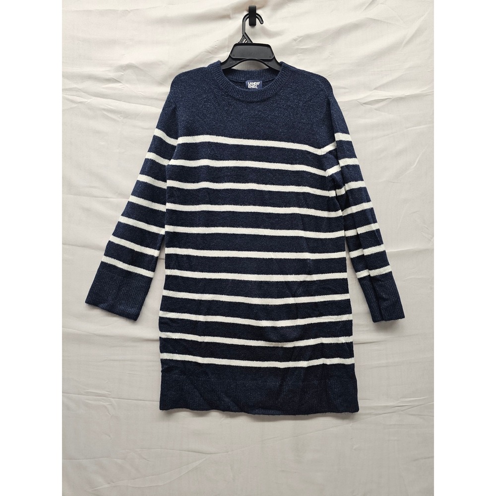 Lands' End Womens Stripe Pullover Sweater Dress Blue Acrylic Blend Casual Size M